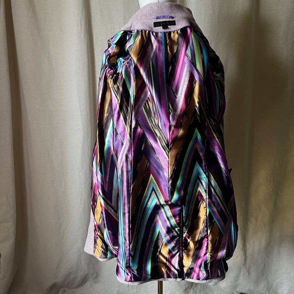 Vintage Y2K Via Spiga Pink Wool Stand Collar Coat Leather Trim Size 8 - Picture 6 of 9